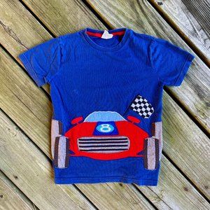 Mini Boden Sz 7-8y Race Car Appliqué T-shirt blue red w/ number 8